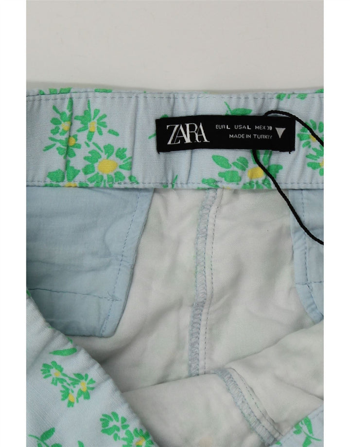 Женские шорты Zara, большие, W30, синие, вискоза с цветочным принтом