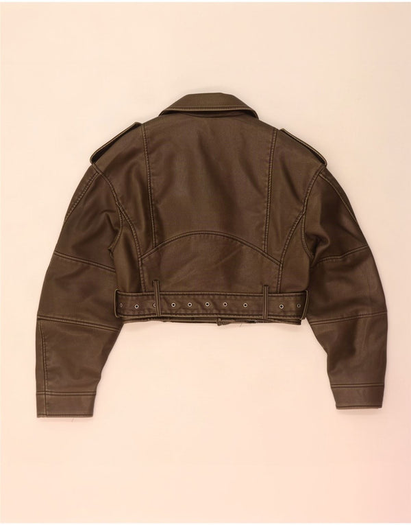 Женская укороченная байкерская куртка из искусственной кожи Zara UK 10, маленький размер, полиэтилен цвета хаки