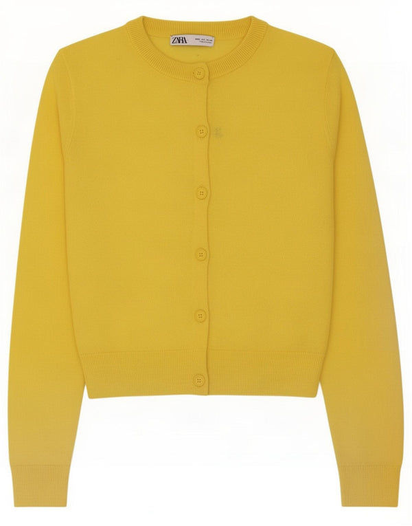 Женский укороченный кардиган Zara UK 10, маленький желтый нейлоновый свитер