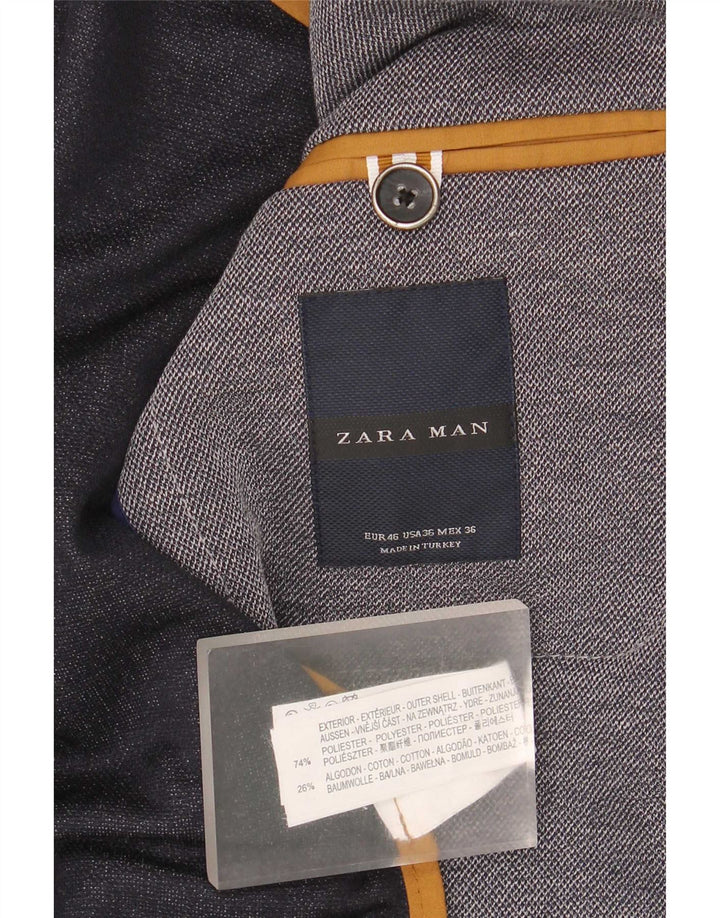 Мужской пиджак Zara на 2 пуговицах EU 46, маленький серый полиэстер