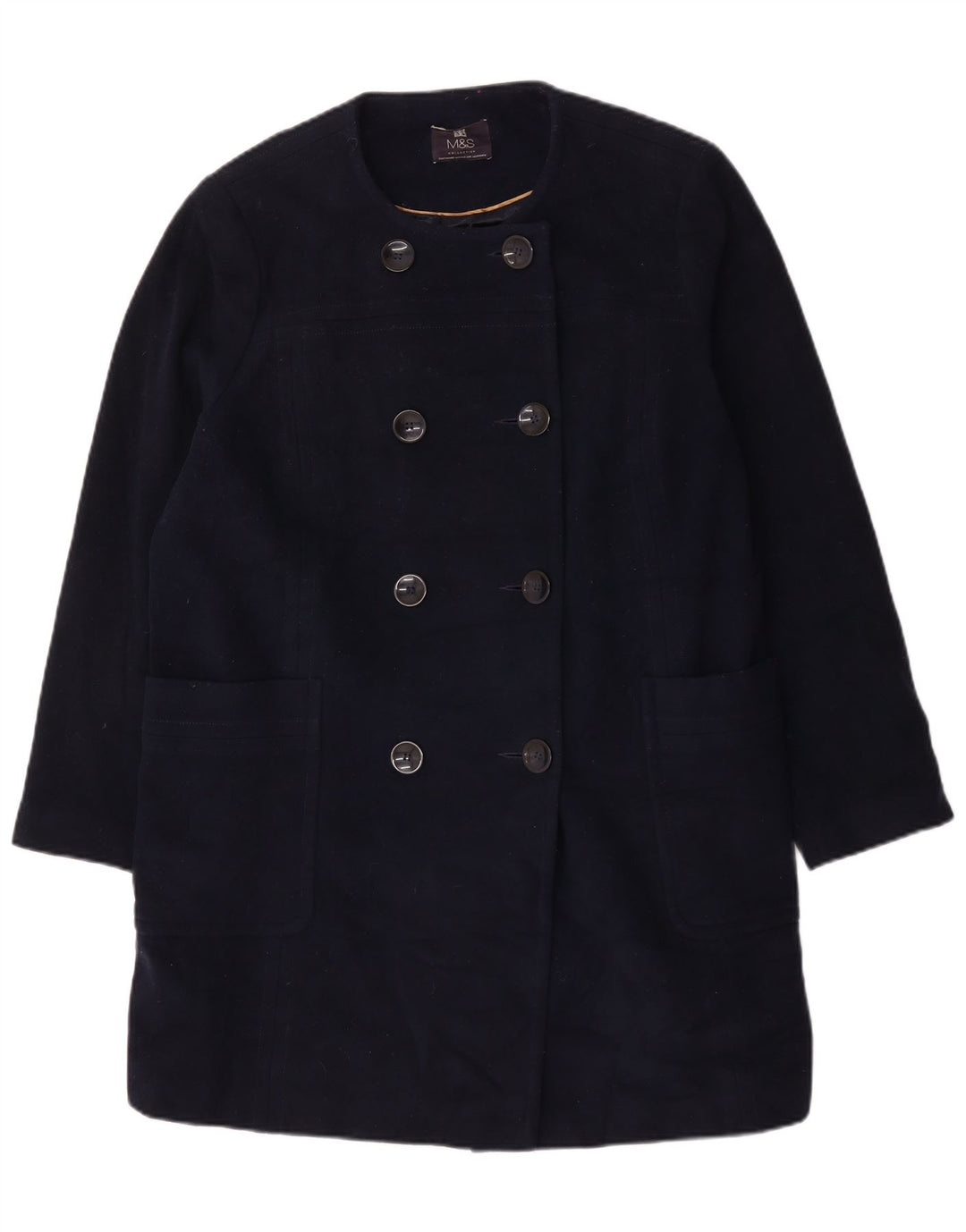 Женское двубортное пальто Marks & Spencer UK 22 3XL темно-синее шерстяное