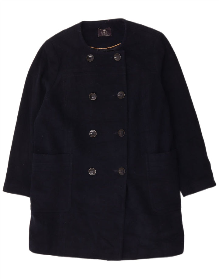 Женское двубортное пальто Marks & Spencer UK 22 3XL темно-синее шерстяное