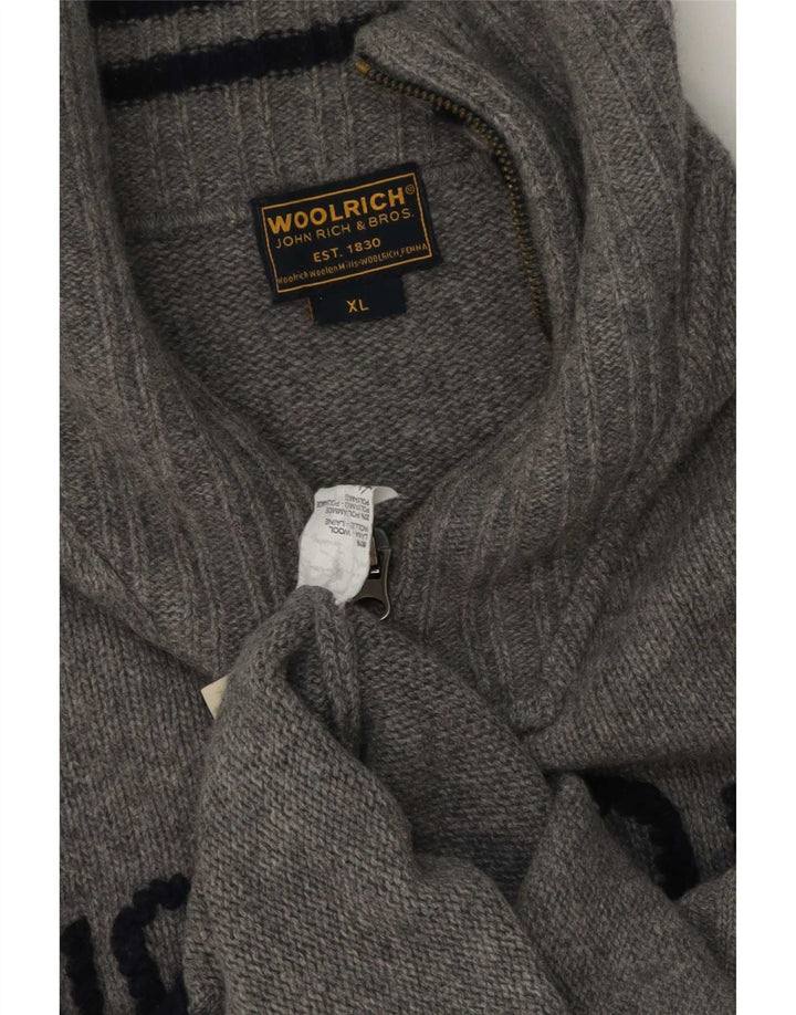 Мужской джемпер с воротником на молнии с графическим рисунком Woolrich XL, серая шерсть