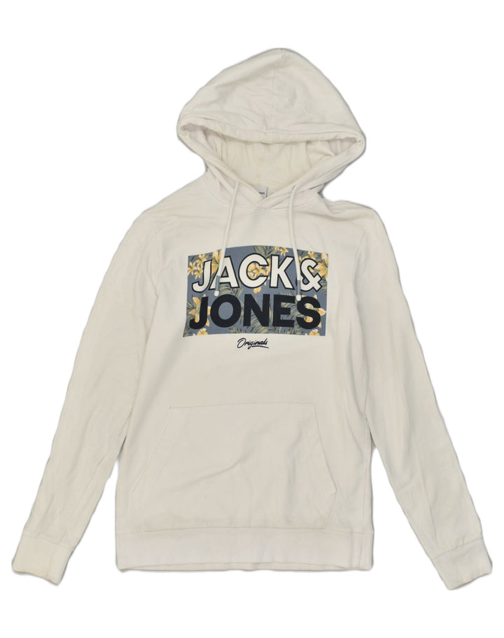 JACK & JONES Womens Graphic Hoodie Jumper UK 12 Medium White Cotton | Vintage Jack & Jones | Thrift | Second-Hand Jack & Jones | Used Clothing | Messina Hembry 