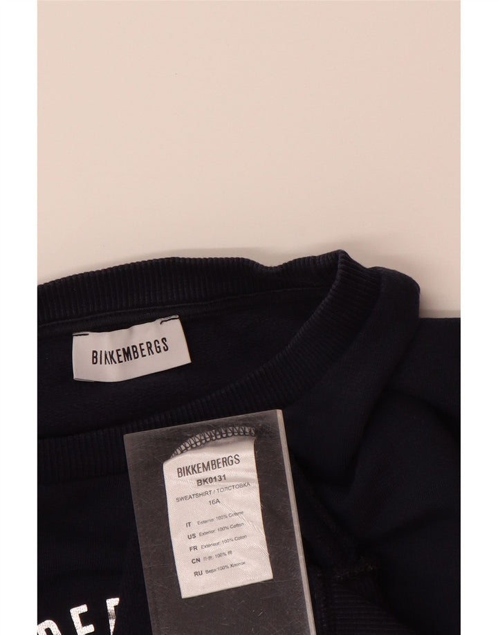 BIKKEMBERGS Свитшот с рисунком для мальчиков, джемпер 15-16 лет, темно-синий, хлопок