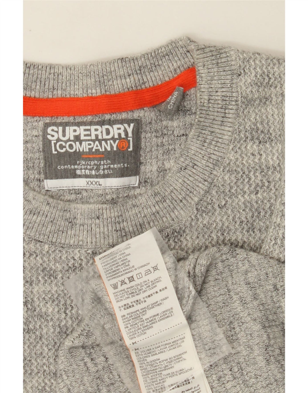 SUPERDRY Мужской свитер с круглым вырезом 3XL, серый хлопок с крапинками