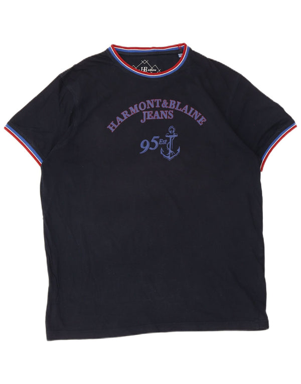 Мужская футболка с рисунком Harmont & Blaine, 2XL, темно-синий, хлопок