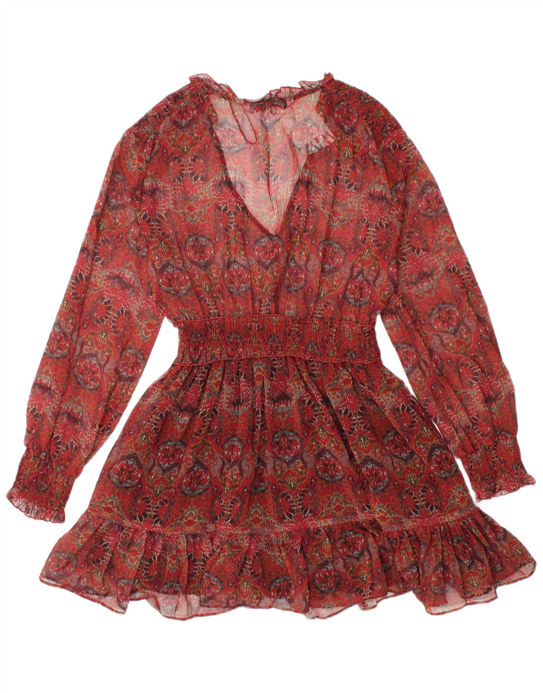 Женская прозрачная туника с длинными рукавами ZARA UK 8, маленький красный цветочный принт