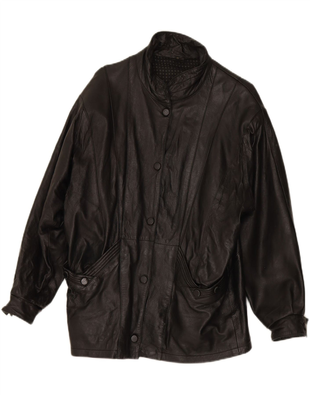 VINTAGE Womens Oversized Leather Jacket UK 10 Small Black Leather Vintage Vintage and Second-Hand Vintage from Messina Hembry 