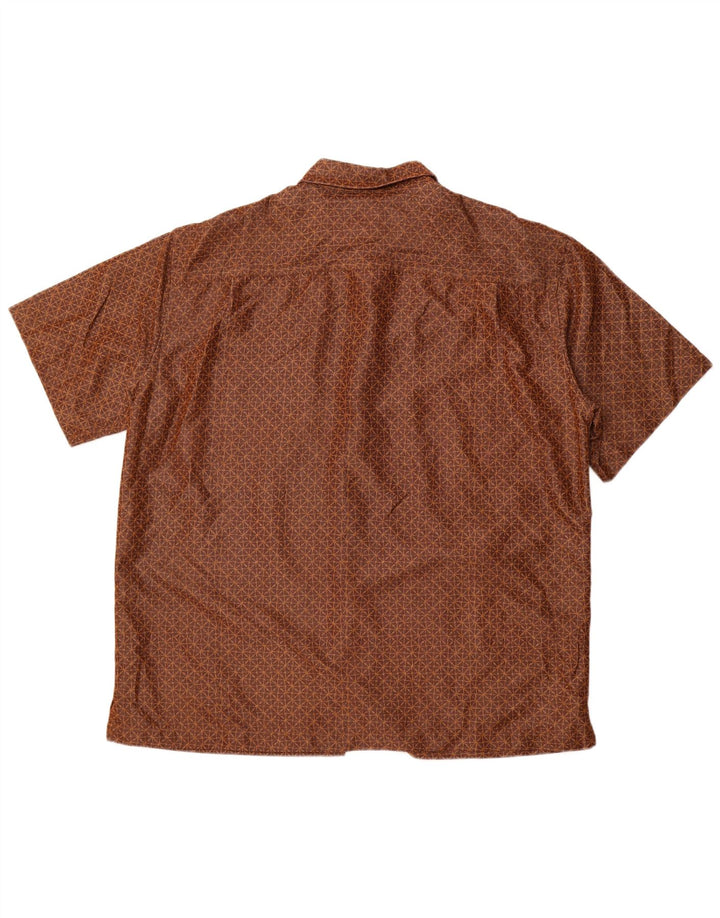 DOCKERS Мужская рубашка с коротким рукавом XL Коричневая вискоза с геометрическим рисунком