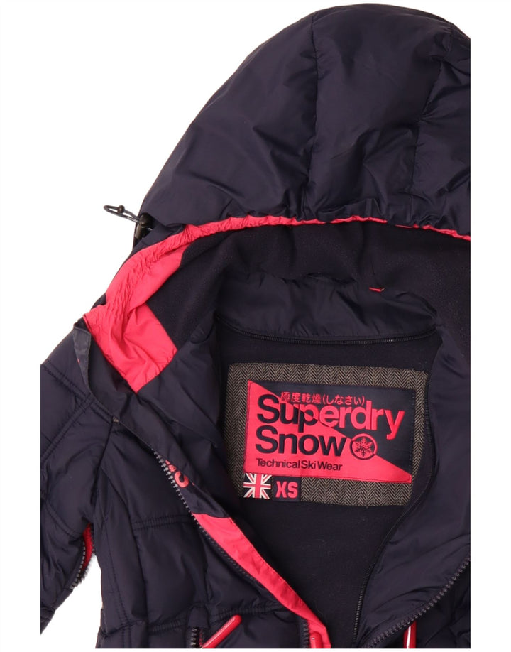 Женская лыжная куртка оверсайз с капюшоном Superdry UK 6 XS Темно-синий полиэстер
