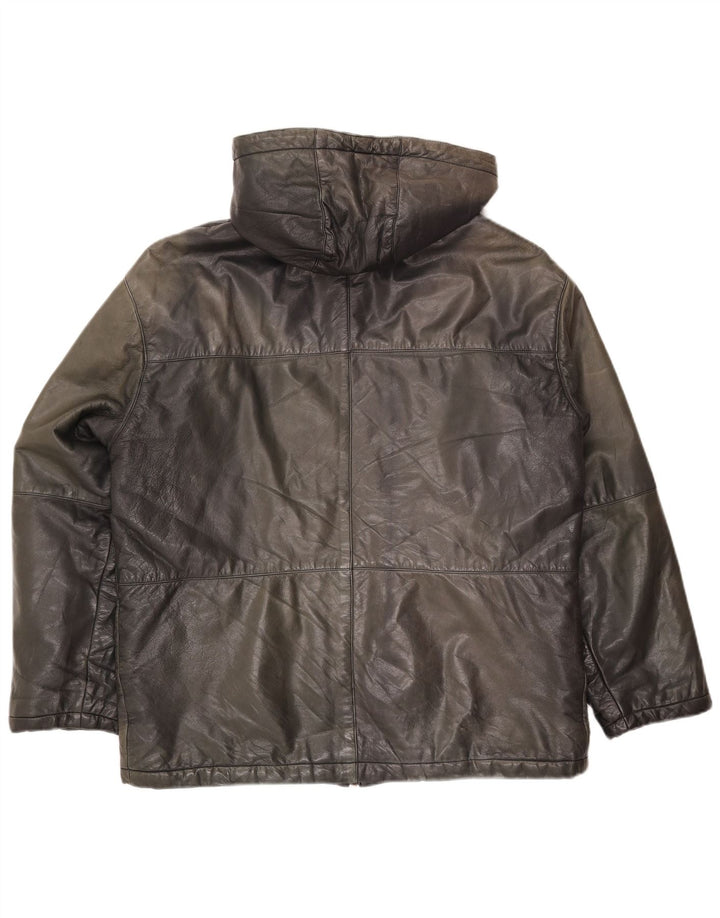 Conbipel Мужская кожаная куртка свободного кроя с капюшоном IT 48 Medium Black Leather