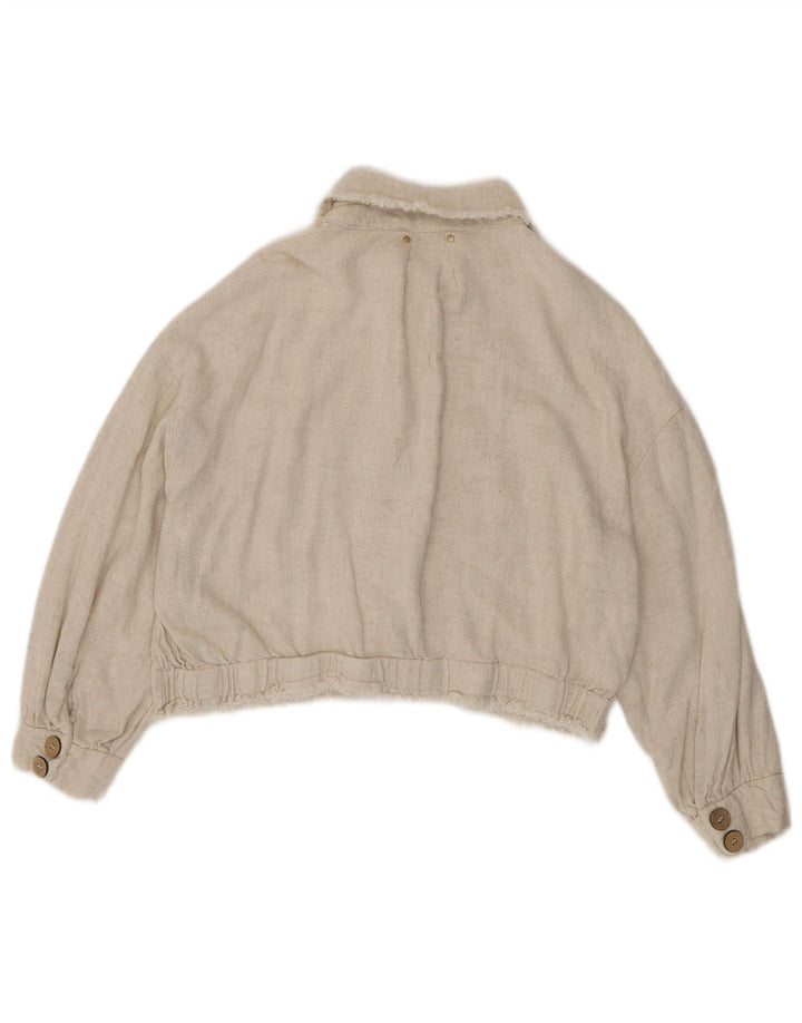 Женская укороченная куртка-рубашка Zara UK 14, средний бежевый вискоза