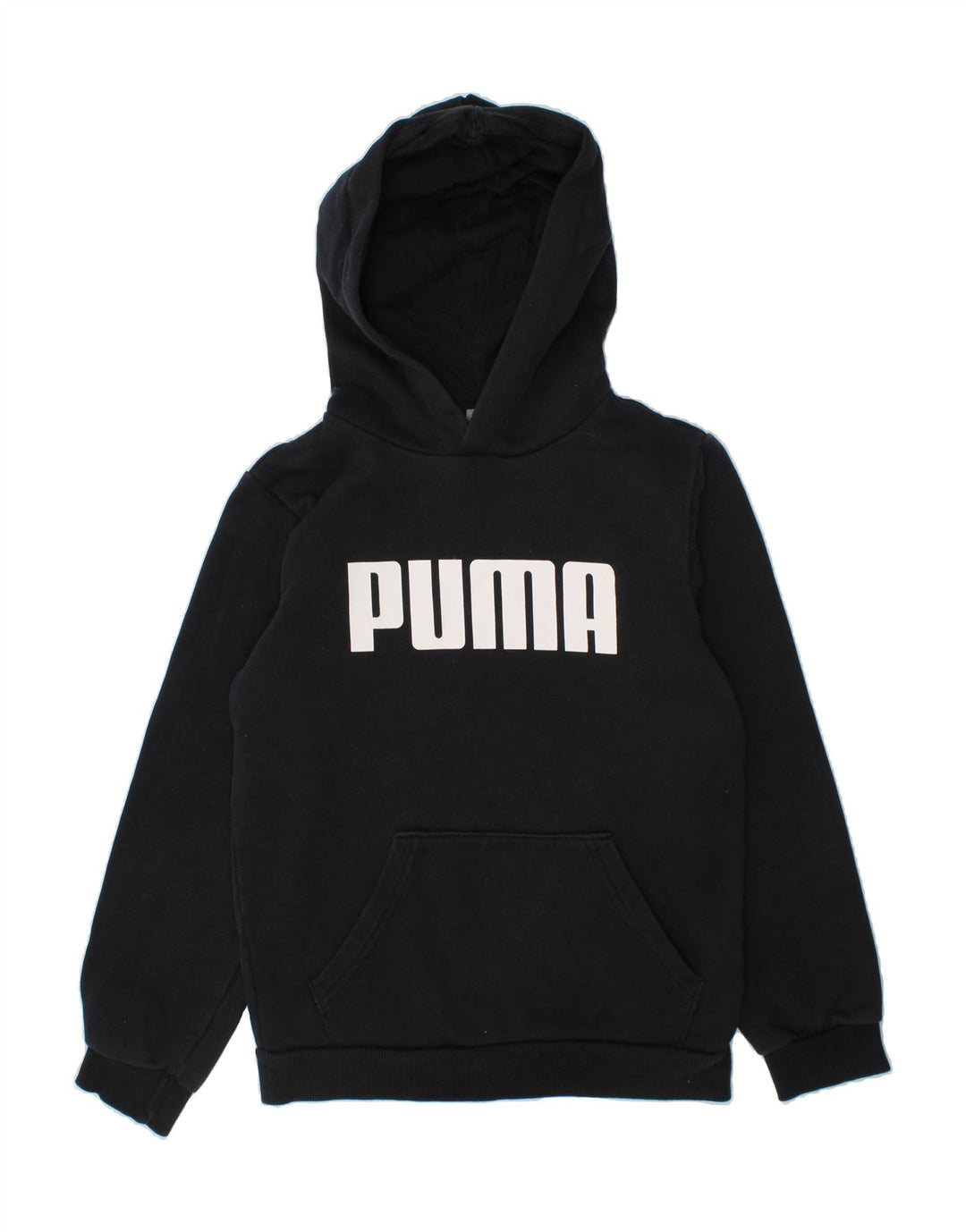 PUMA Boys Graphic Hoodie Jumper 9-10 Years Black Vintage Puma and Second-Hand Puma from Messina Hembry 