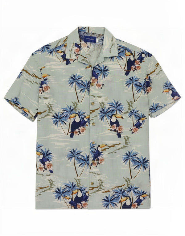 Jack & Jones Мужская рубашка с коротким рукавом, маленькая синяя хлопковая гавайская рубашка с цветочным принтом