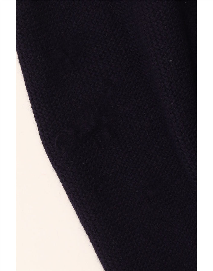 VINTAGE Mens Zip Neck Jumper Sweater Medium Navy Blue Colourblock Wool Vintage Vintage and Second-Hand Vintage from Messina Hembry 