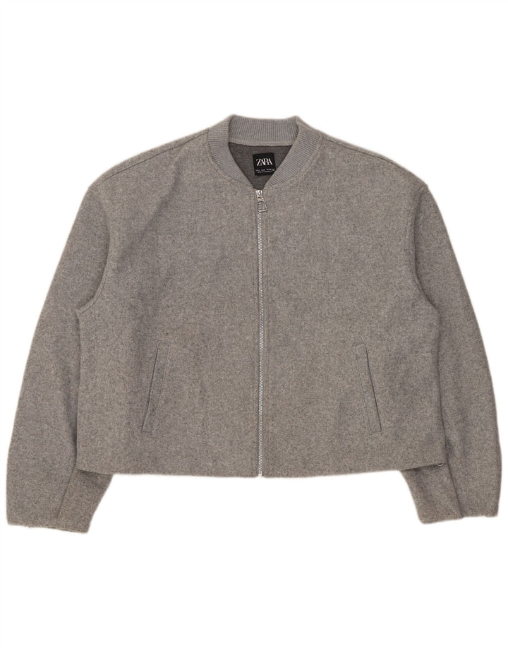 Женский укороченный бомбер Zara Oversized UK 10, маленький серый полиэстер