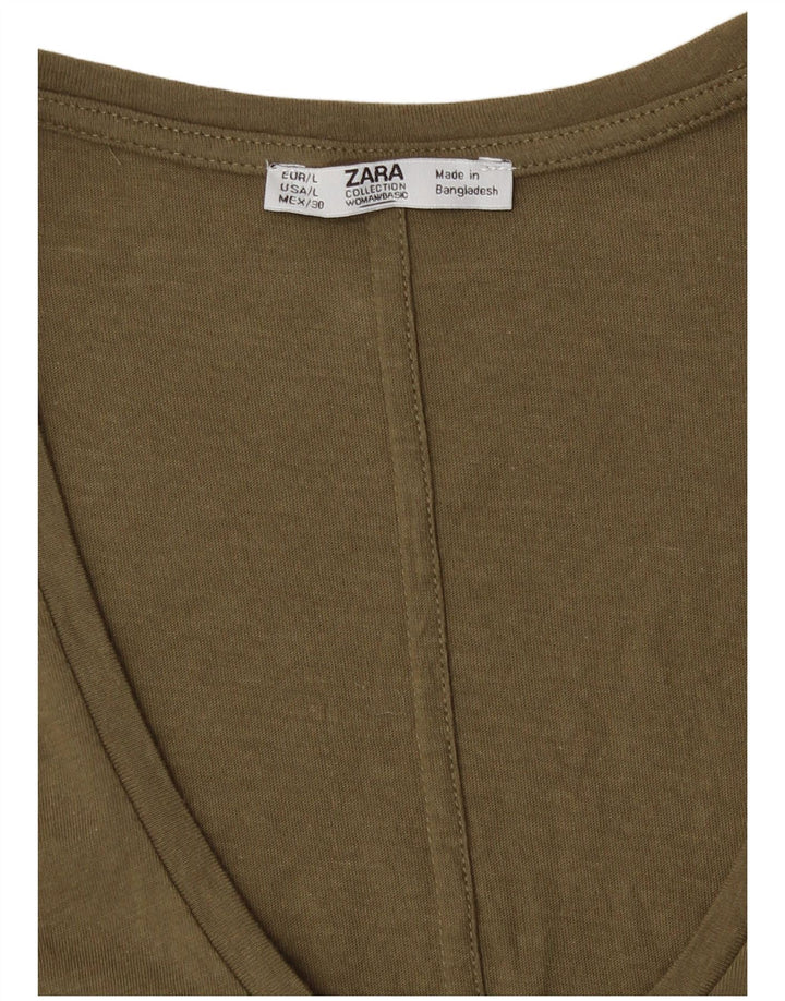 Женская футболка Zara Top UK 16, большой цвет хаки