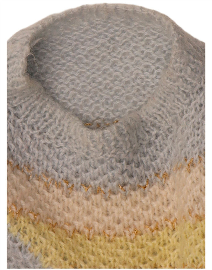 Винтажный женский джемпер с круглым вырезом, Великобритания, 16, большой синий цвет с цветными блоками