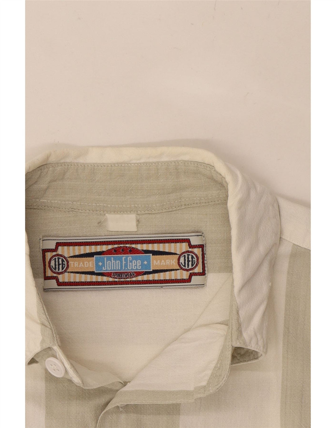 JOHN F GEE Mens Short Sleeve Shirt Medium Beige Striped Vintage John F Gee and Second-Hand John F Gee from Messina Hembry 