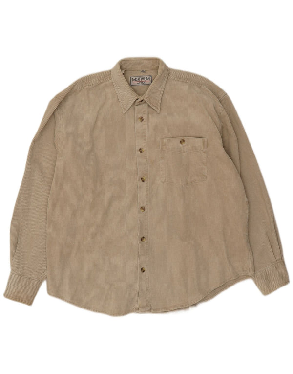 Винтажная мужская вельветовая рубашка, размер 43/44 XL, бежевый хлопок