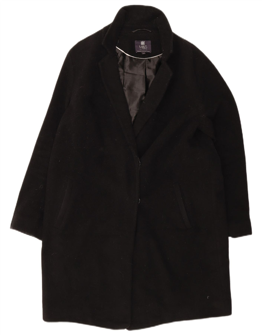 Женское пальто Marks & Spencer UK 14, большое, черное, шерстяное