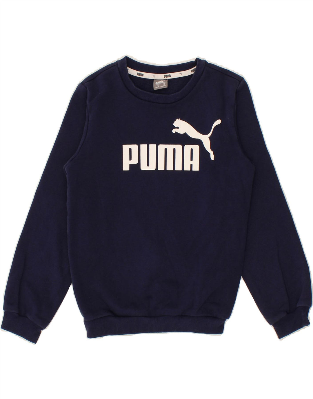 PUMA Boys Graphic Sweatshirt Jumper 7-8 Years Navy Blue Cotton Vintage Puma and Second-Hand Puma from Messina Hembry 