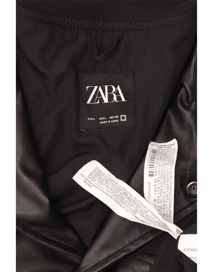Мужская куртка из искусственной кожи Zara UK 40, большая черная, полиэстер