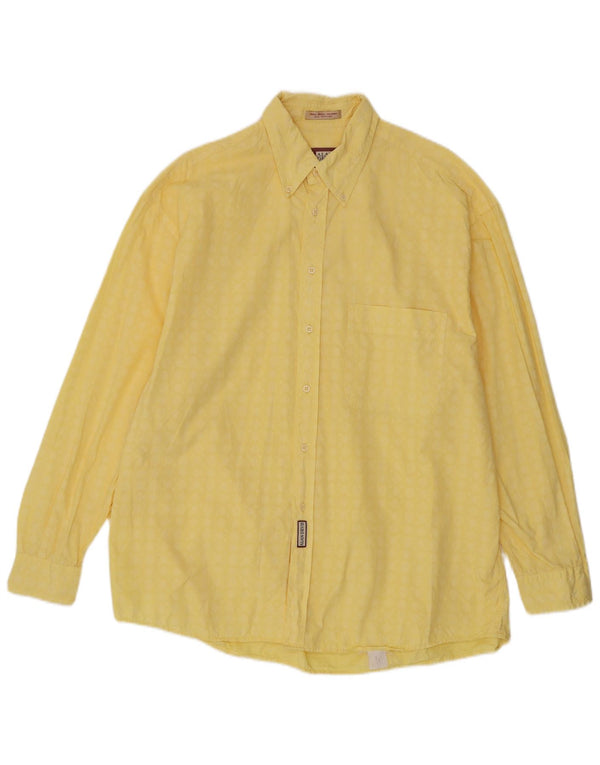 Винтажная мужская рубашка, размер 43/44 XL, желтая хлопковая рубашка с геометрическим рисунком