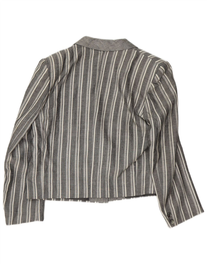 Винтажный женский укороченный пиджак на 1 пуговице, Великобритания, 12, средний серый цвет в полоску