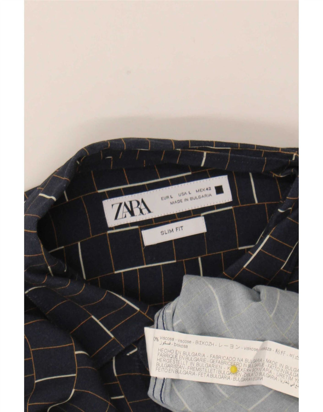Мужская рубашка узкого кроя Zara, большая темно-синяя клетка из вискозы