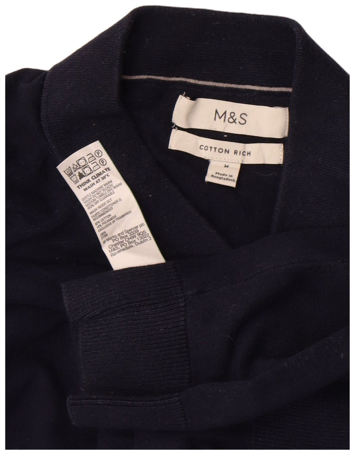 Мужской джемпер с воротником-поло Marks & Spencer, средний темно-синий хлопковый свитер