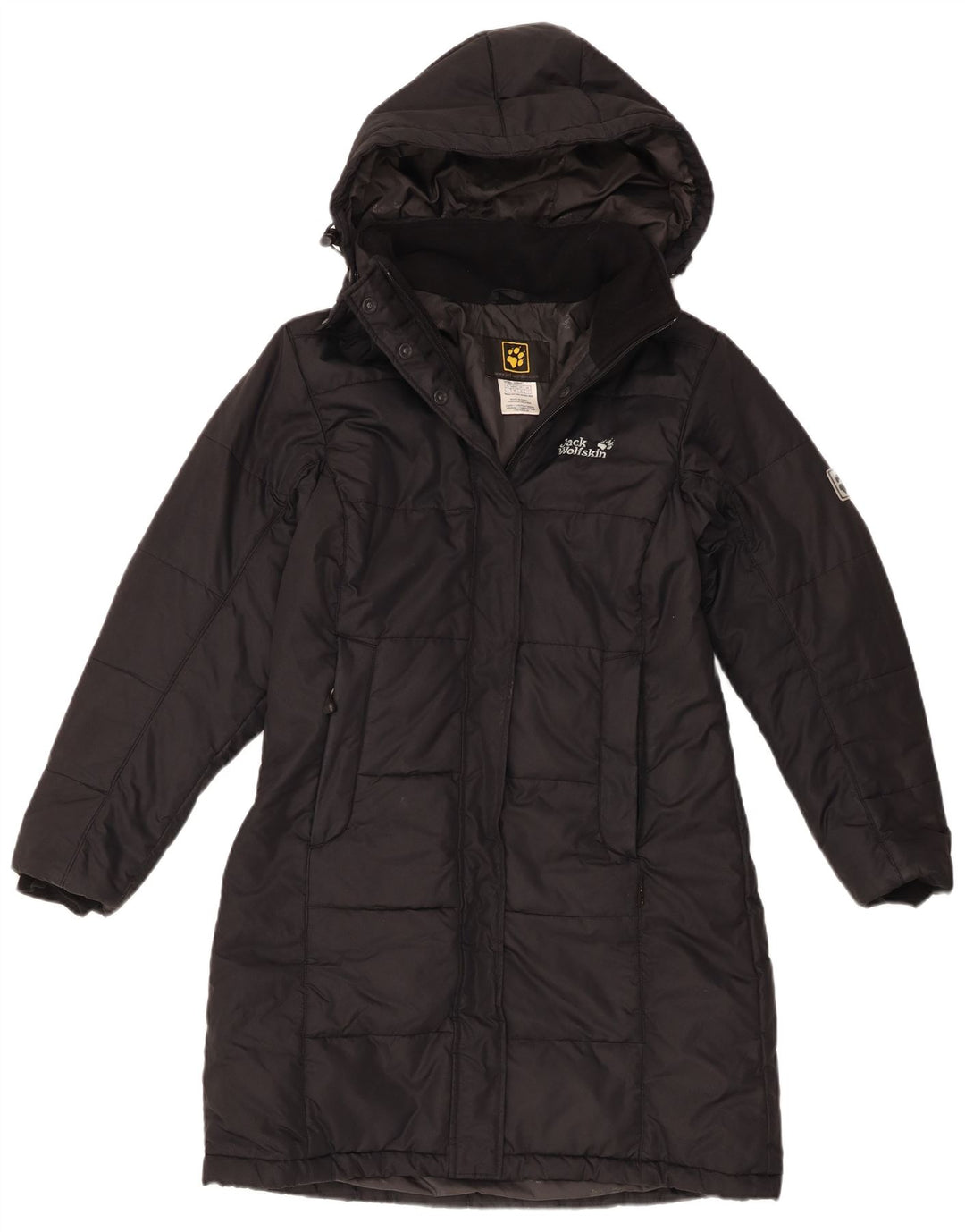 Женское стеганое пальто с капюшоном Jack Wolfskin UK 10, маленький черный полиэстер
