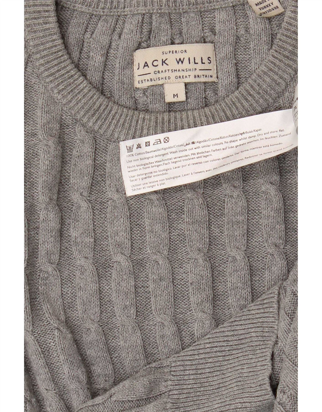 Мужской джемпер с круглым вырезом Jack Wills, хлопковый свитер среднего серого цвета