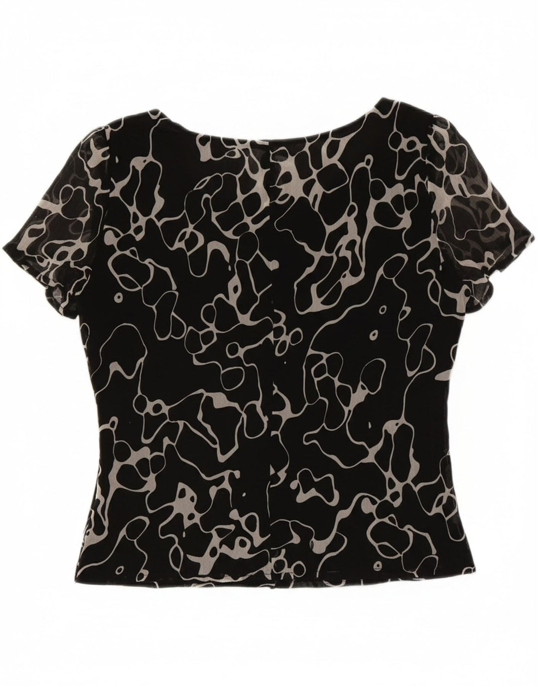 LUISA SPAGNOLI Womens Abstract Pattern Crop Blouse Top UK 14 Medium Black