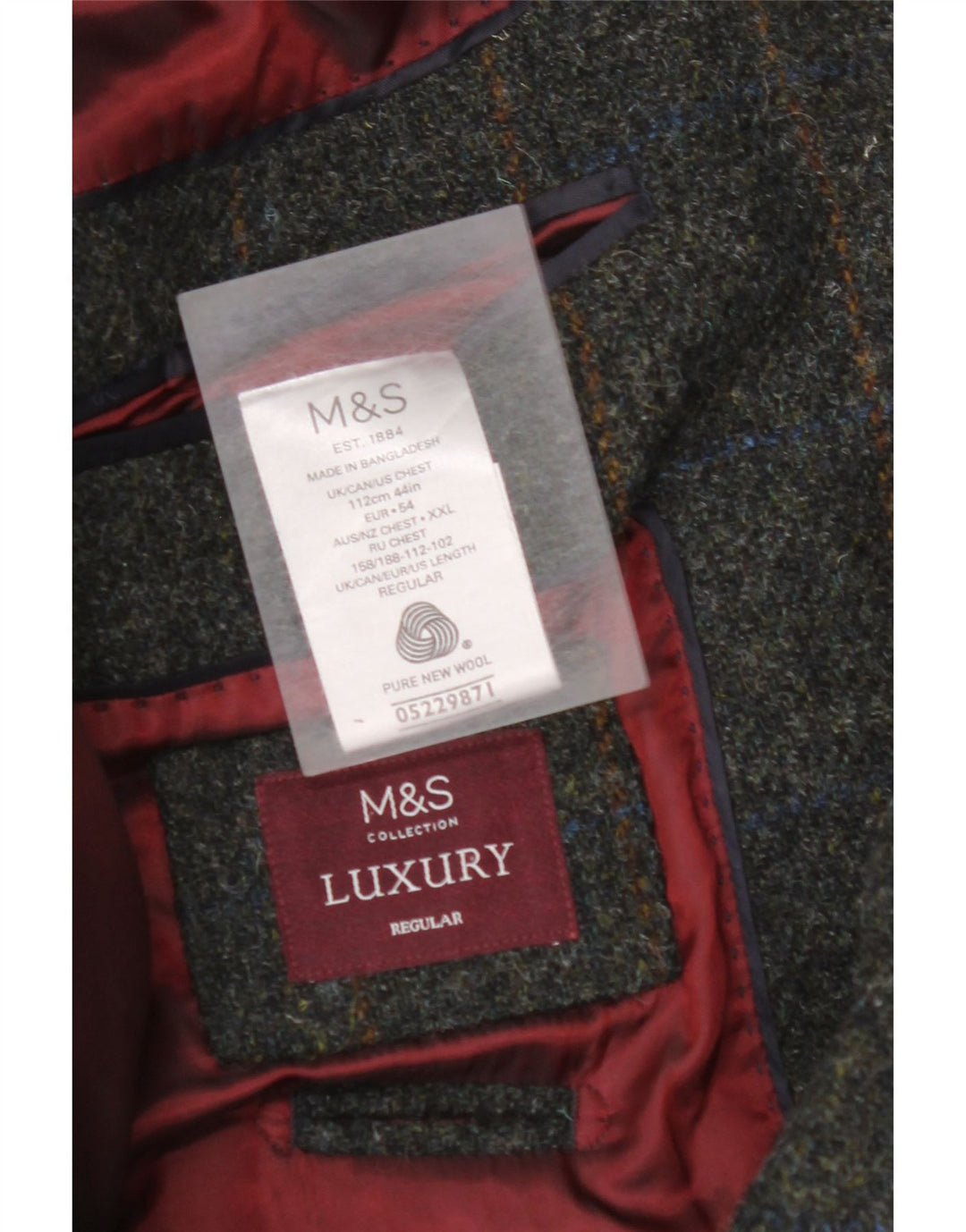 Мужской пиджак MARKS & SPENCER на 2 пуговицах, ЕС 54, 2XL, зеленая клетка, новая шерсть