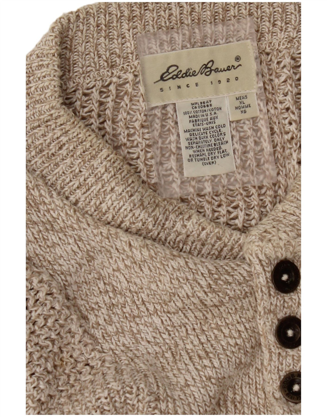 EDDIE BAUER Мужской свободный джемпер с воротником на пуговицах, XL, бежевый в крапинку