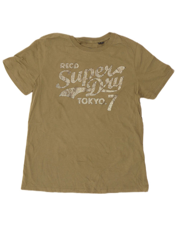 Женская футболка с рисунком Superdry Top UK 14, большой зеленый хлопок
