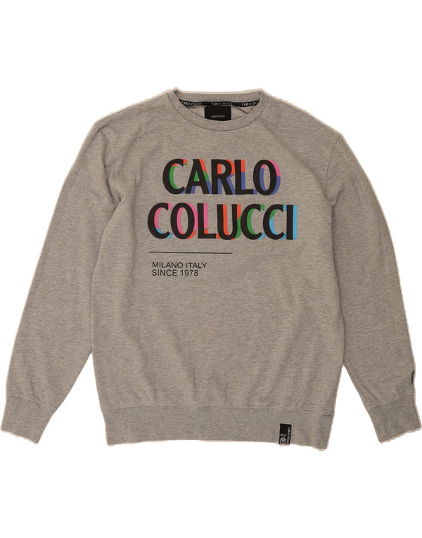 CARLO COLUCCI Mens Graphic Sweatshirt Jumper XL Grey Cotton