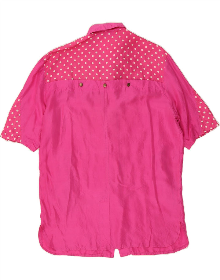 VINTAGE Womens Oversized Blouse Top UK 10 Small Pink Polka Dot Silk Vintage Vintage and Second-Hand Vintage from Messina Hembry 