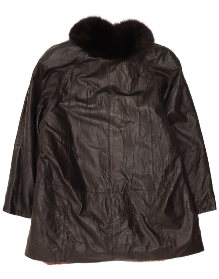 ВИНТАЖНОЕ женское кожаное пальто UK 18 XL, черное кожаное