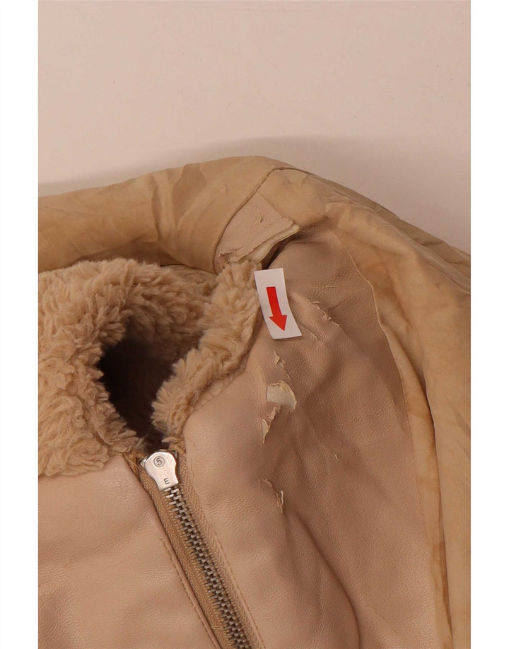 Женская куртка-бомбер с капюшоном Zara Teddy Bear UK 14, средний бежевый полиэстер