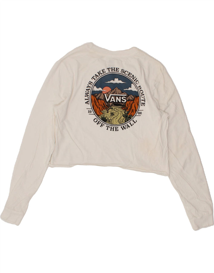 VANS Womens Crop Graphic Top Long Sleeve UK 14 Medium White Vintage Vans and Second-Hand Vans from Messina Hembry 