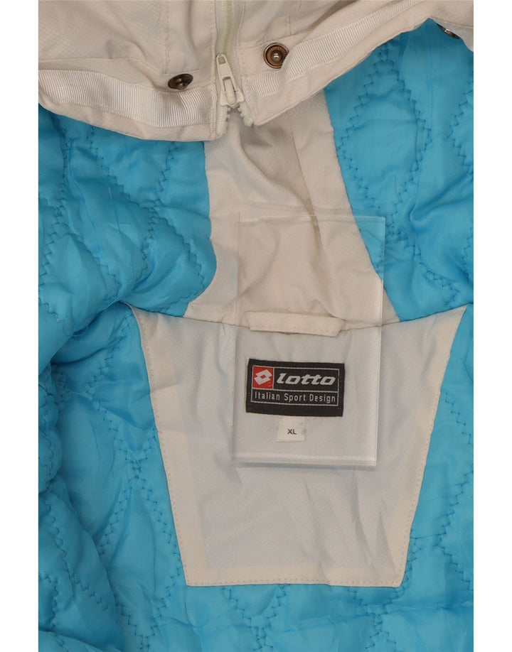 LOTTO Womens Graphic Hooded Windbreaker Jacket UK 18 XL White Polyester Vintage Lotto and Second-Hand Lotto from Messina Hembry 