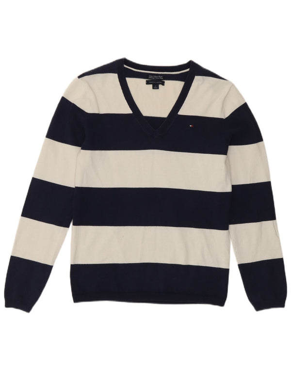 Женский джемпер с v-образным вырезом Tommy Hilfiger UK 12, средний темно-синий в полоску