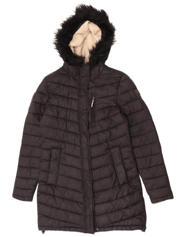 Женское стеганое пальто с капюшоном Superdry UK 14, средний черный нейлон