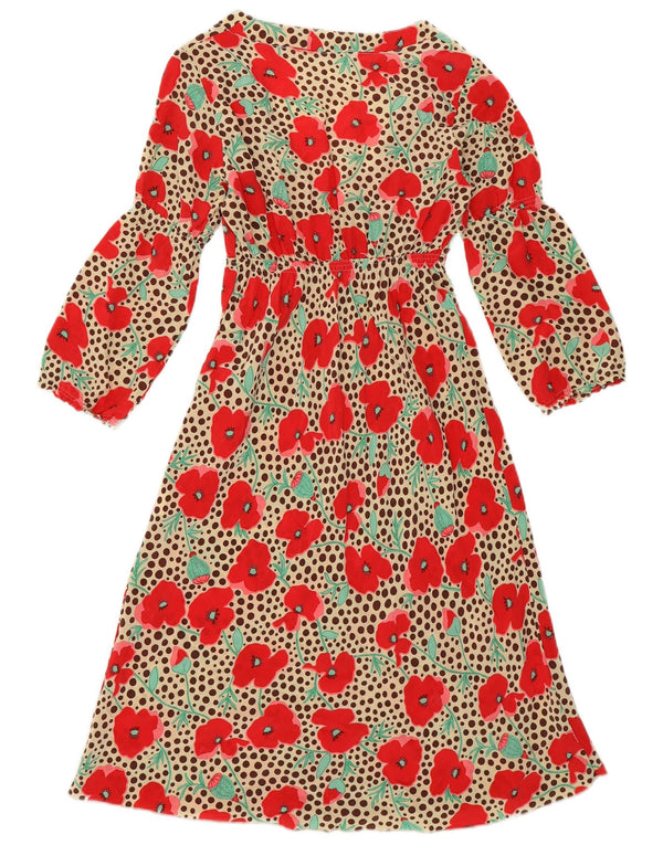 Винтажное женское платье А-силуэта с рукавом 3/4, UK 4 XS, разноцветное шелковое платье с цветочным принтом