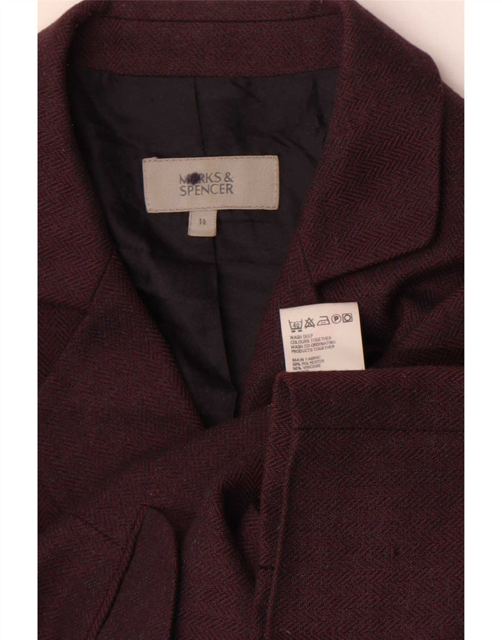 Женский пиджак Marks & Spencer UK 14, средний темно-бордовый с узором «в елочку»