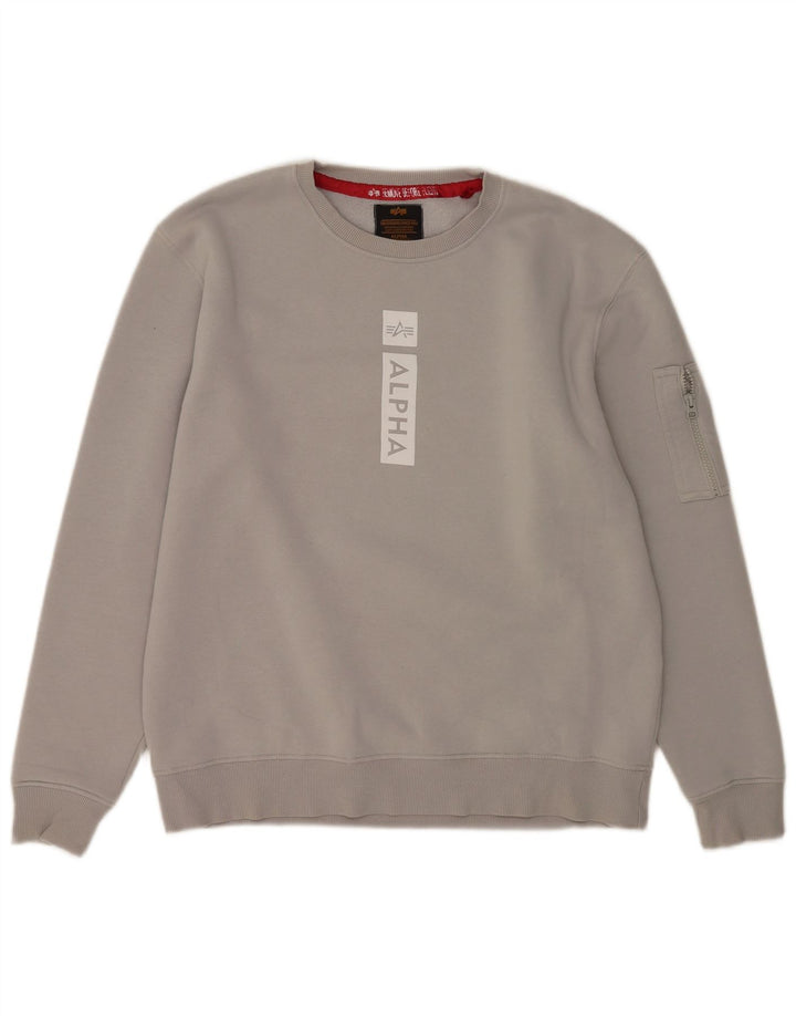 Мужской свитшот с рисунком Alpha Industries, большой серый хлопковый джемпер