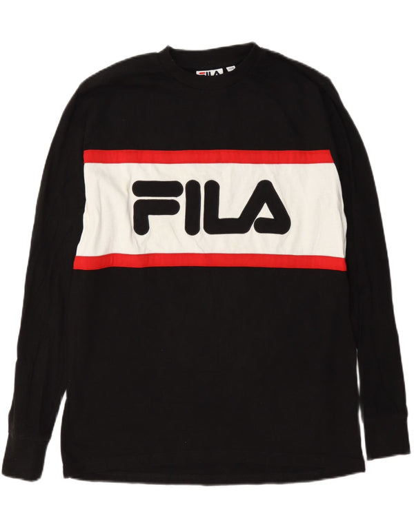 Fila Мужской топ свободного кроя с графическим рисунком, длинный рукав XS, черный, хлопок с цветными блоками
